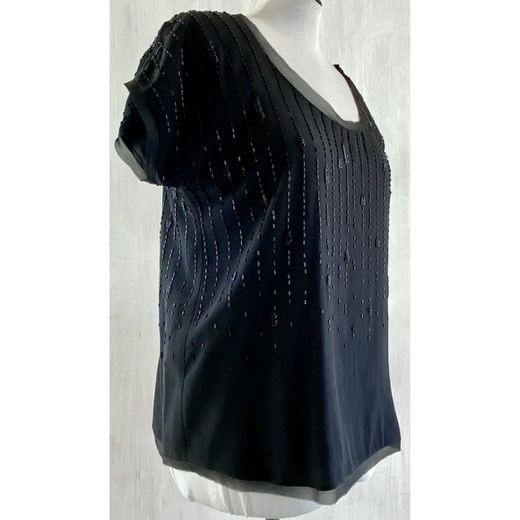 EILEEN FISHER Silk Lined Beaded Black Silk Top - Picture 3 of 6